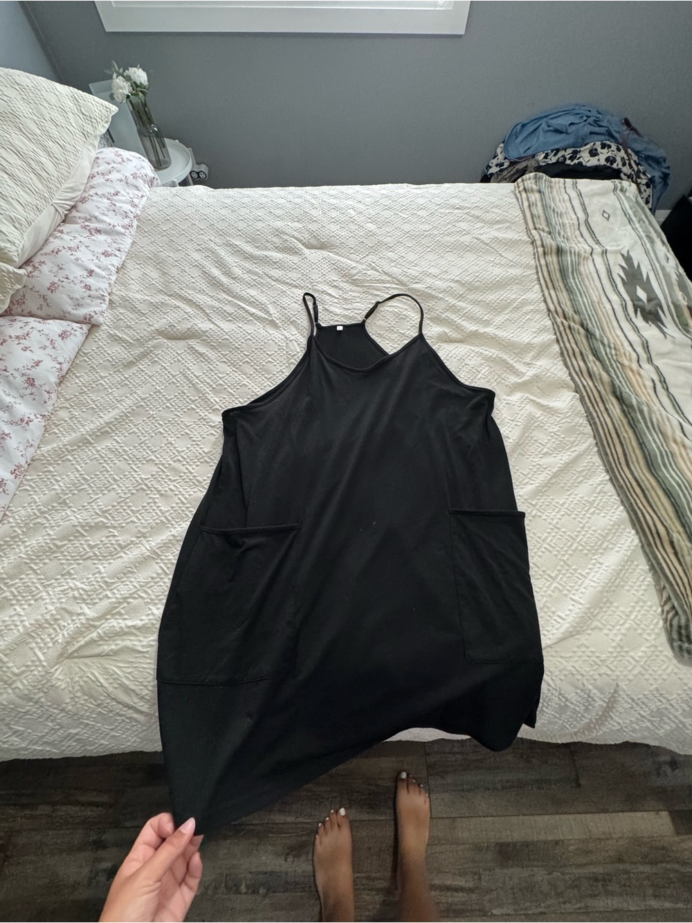 Black Spaghetti Strap Pocket Dress